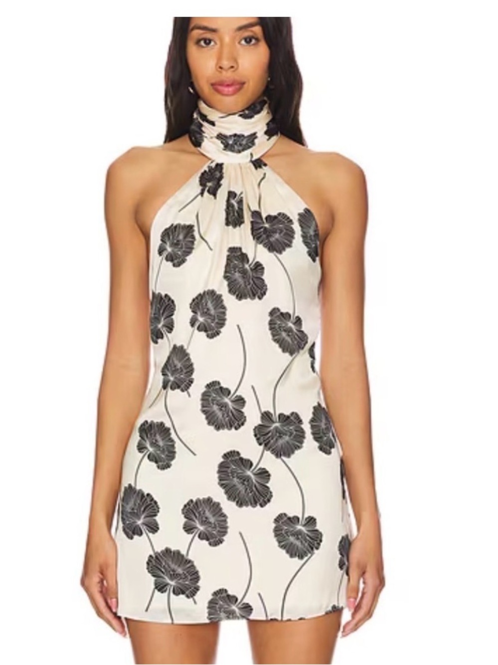 Katie May Ivory Halter Mini Dress with Black Floral Print
